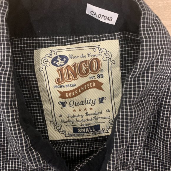 Vintage JNCO Men's size Small black checkered long sleeve button up shirt - Picture 3 of 9